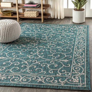 Charleston Vintage Filigree Textured Weave Indoor/outdoor Area Rug